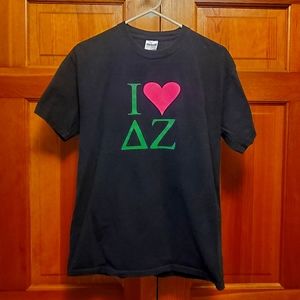 Delta Zeta Black T-Shirt DZ Sorority I ❤️ DZ Print Medium